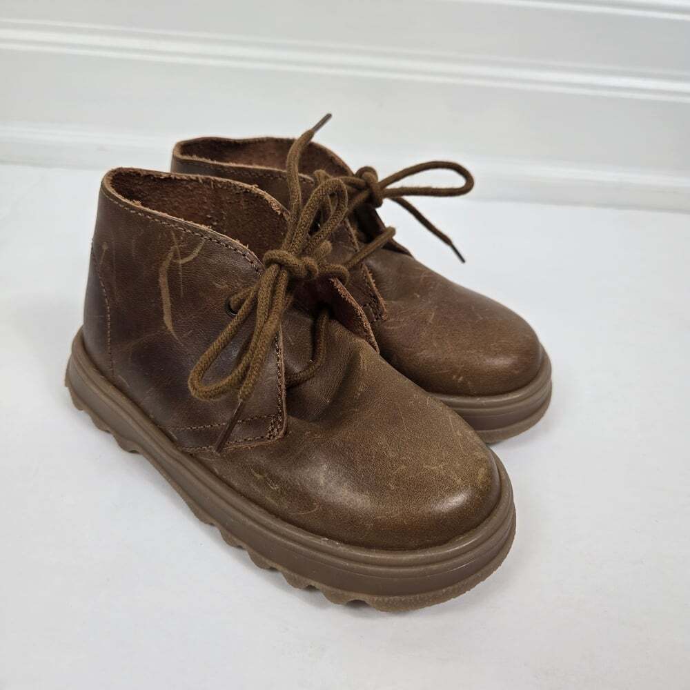 Zara Boys Toddler Brown Leather Lace Up Moccasin Dress Chelsea Boot Size 23 (7US